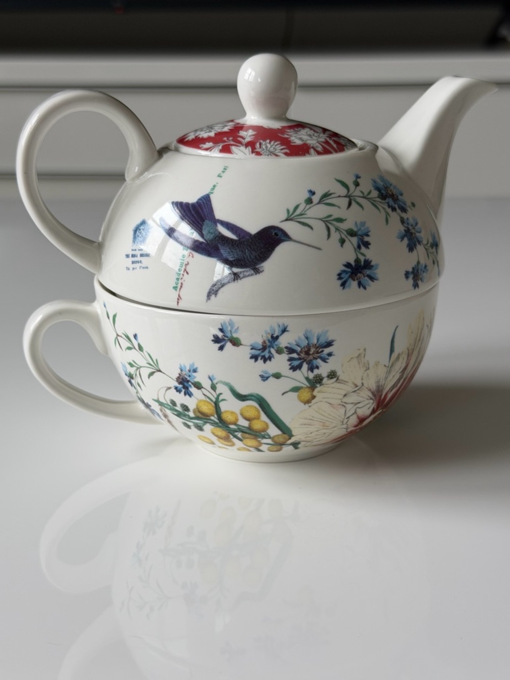 Fringe Porcelain 2-Piece Stacking Tea for One Teapot - Floral  Peony Butterfly - Picture 2 of 13